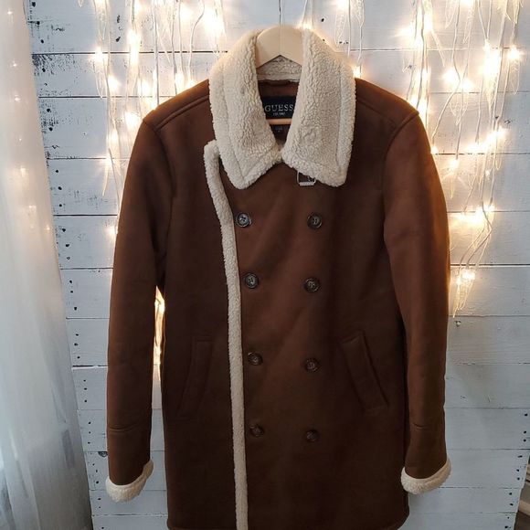Guess Other - GUESS MENS FAUX-SHEARLING COGNAC OVERCOAT SIZE M NWOT-NEW WITHOUT TAGS